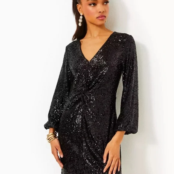 Lilly Pulitzer | Dresses | Lilly Pulitzer Estrella Black Sequin Bell Sleeve  Dress Size 6 | Poshmark